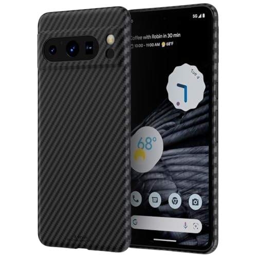 X-level für Google Pixel 8 Pro Hülle, 0,35 mm Ultra Dünn und Leicht Handyhülle Kratzfeste Carbon Aramidfaser Textur Schutzhülle Kameraschutz Extrem Slim Hard Case - Schwarz von X-level