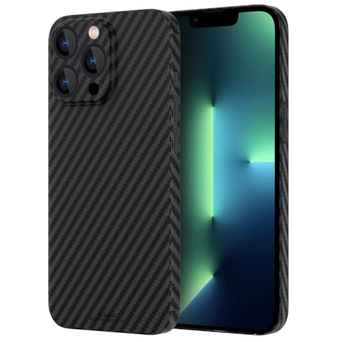 X-level für iPhone 13 Pro Max Hülle, 0,35 mm Ultra Dünn und Leicht Aramidfaser Handyhülle Kratzfeste Carbon Textur Schutzhülle Kameraschutz Extrem Slim Hard Case - Schwarz von X-level