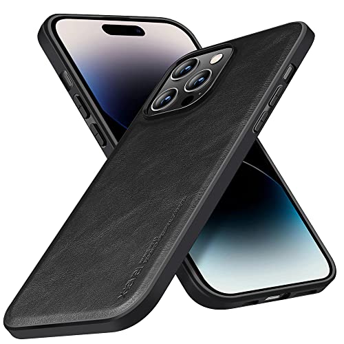 X-level für iPhone 14 Pro Hülle, [Earl 3 Series] PU Leder Vintage Slim Schutzhülle Weichem TPU Bumper Anti-Rutsch Ledertasche Kompatibel mit iPhone 14 Pro - Schwarz von X-level