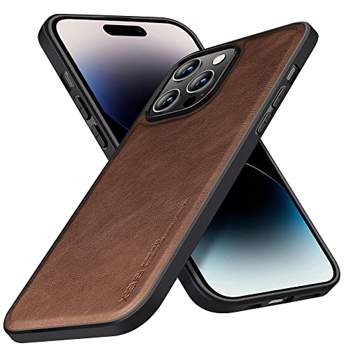 X-level für iPhone 14 Pro Max Hülle, [Earl 3 Series] PU Leder Vintage Slim Schutzhülle Weichem TPU Bumper Anti-Rutsch Ledertasche Kompatibel mit iPhone 14 Pro Max - Braun von X-level