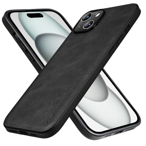 X-level für iPhone 15 Plus Hülle, [Earl 3 Series] PU Leder Vintage Slim Schutzhülle Weichem TPU Bumper Anti-Rutsch Ledertasche Kompatibel mit iPhone 15 Plus - Schwarz von X-level