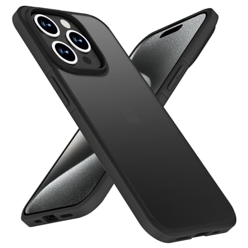X-level für iPhone 15 Pro Hülle, Stoßfeste Handyhülle Mattes Finish Hart Rückseite mit Weich TPU Rahmen [rutschfest, Kratzfest] Schutzhülle Kompatibel mit iPhone 15 Pro - Trans-Schwarz von X-level