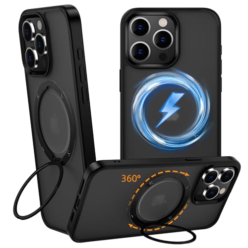 X-level für iPhone 15 Pro Max Hülle, 360° Drehbare Magnetisch Ständer Handyhülle [Militärischer Schutz & Kompatibel mit Magsafe] Durchscheinende Stoßfest Matt Case mit Halter 6,7 Zoll - Schwarz von X-level