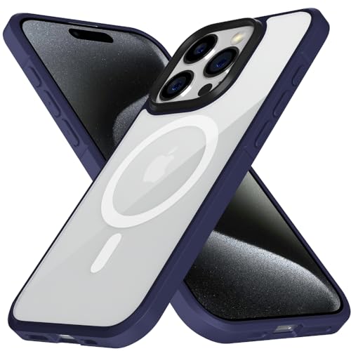 X-level für iPhone 15 Pro Max Hülle, Kompatibel mit MagSafe, Weiche Bumper Hart Transparent Back Kratzfest Anti-Gelb Durchsichtige Handyhülle Stoßfest Schutzhülle für iPhone 15 Pro Max - Blau von X-level
