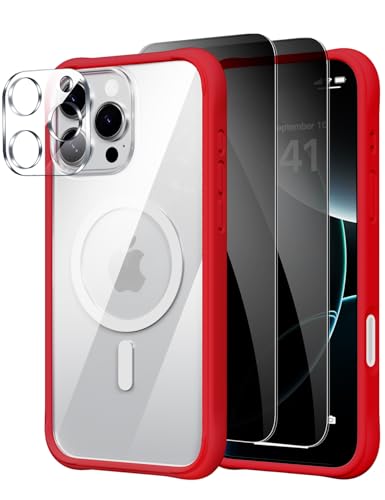 X-level für iPhone 16 Pro Hülle für MagSafe mit 2 Privacy Screen Protector und 1 Camera Lens Protector, Anti-Yellowing Harte PC klar zurück, weicher Rahmen magnetische Hülle, Rot X-level für iPhone 16 Pro Hülle für MagSafe mit 2 Privacy Screen Protector und 1 Camera Lens Protector, Anti-Yellowing Harte PC klar zurück, weicher Rahmen magnetische Hülle, Rot von X-level