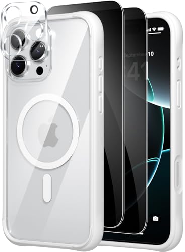 X-level für iPhone 16 Pro Max Hülle für MagSafe, mit 2 Privacy Screen Protector und 1 Camera Lens Protector, Anti-Yellowing Harte PC klar zurück, weicher Rahmen magnetische Hülle, weiß X-level für iPhone 16 Pro Max Hülle für MagSafe, mit 2 Privacy Screen Protector und 1 Camera Lens Protector, Anti-Yellowing Harte PC klar zurück, weicher Rahmen magnetische Hülle, weiß von X-level