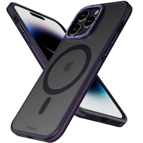 X-level iPhone 14 pro max hülle Silikon Kompatibel mit Magsafe Ultra Dünn&leicht stoßfest & kameraschutz Original Durchscheinende Matt Magnetisch Handyhülle für iPhone 14 Pro Max Case 6.1,Violett von X-level