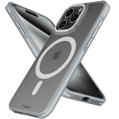 X-level iPhone 15 pro hülle Silikon Kompatibel mit Magsafe Ultra Dünn&leicht stoßfest & kameraschutz Original Durchscheinende Matt Magnetisch Handyhülle für iPhone 15 Pro Case 6.1,Grau von X-level
