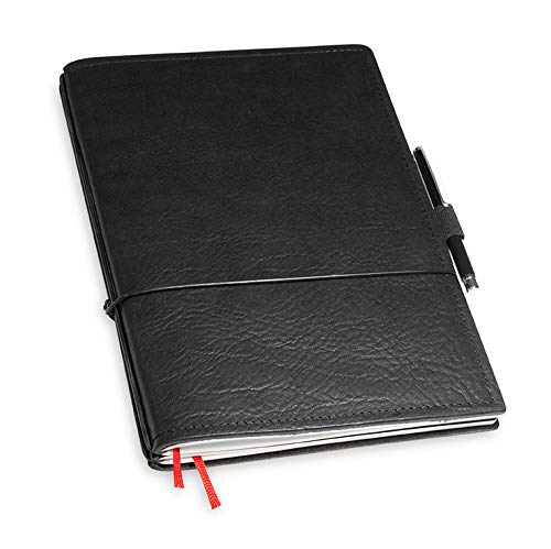 A5 revolutionäres X17-Notizbuch! Belgisches Leder schwarz, mit Geschenkbox; Innen: 2x Notizen(blanko,kariert), Stifthalter, Doppeltasche, Mini Stift; austauschbar, Made in Germany von X17