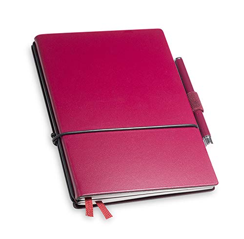 A6 revolutionäres X17-Notizbuch! Recyceltes Leder violett, mit Geschenkbox; Innen: 2x Notizen(blanko, kariert), Stifthalter, Doppeltasche, Mini Stift; austauschbar, Made in Germany von X17