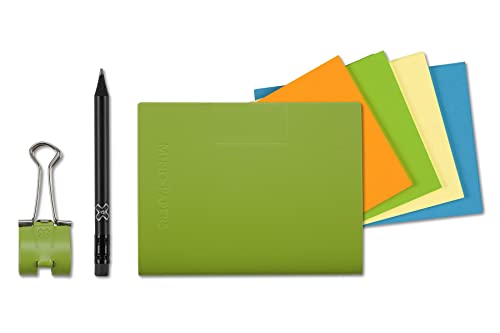 A7 X17-Mind-Papers, r evolutionäres X17-Karteikarten-Lernkarten-Box-Konzept! Recyceltes Leder grün, nachhaltig und mobil; Ca.25 Karten "gelb, orange, blau, grün" + Stiftklemme + Bleistift! von X17