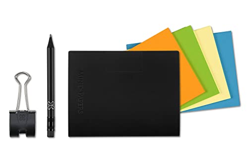 A7 X17-Mind-Papers, r evolutionäres X17-Karteikarten-Lernkarten-Box-Konzept! Recyceltes Leder schwarz, nachhaltig und mobil; Ca.25 Karten "gelb, orange, blau, grün" + Stiftklemme + Bleistift! von X17