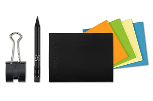 A8 X17-Mind-Papers, r evolutionäres X17-Karteikarten-Lernkarten-Box-Konzept! Recyceltes Leder schwarz, nachhaltig und mobil; Ca.25 Karten "gelb, orange, blau, grün" + Stiftklemme + Bleistift! von X17