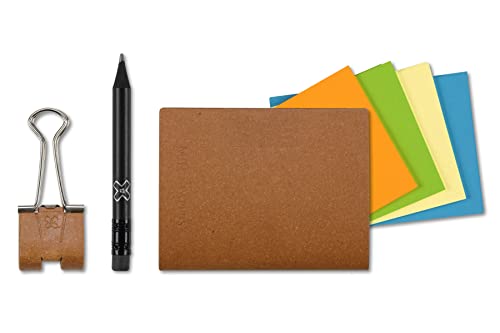 A8 X17-Mind-Papers, revolutionäres X17-Karteikarten-Lernkarten-Box-Konzept! Recyceltes Leder kork, nachhaltig und mobil; Ca.25 Karten"gelb, orange, blau, grün" + Stiftklemme + Bleistift! von X17