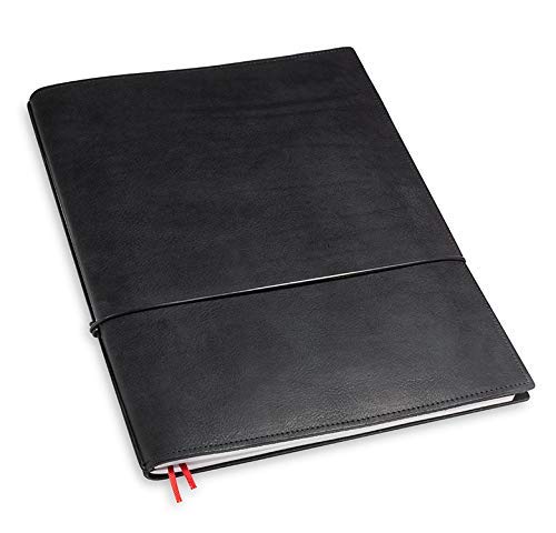 X17-A4+ Notizbuch/Personal Organizer | 9 mm dünn | 9 mm dünn schwarz, aus Leder. Nachfüllbar. Notizheft (blanko) mit Doppeltasche, Made in Germany. von X17