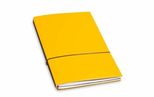 X17 Notizbuch A5, gelb; aus recyceltem Leder. Austauschbare Notizhefte (blanko,kariert) mit Doppeltasche, Made in Germany von X17