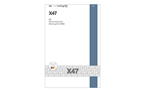 X47- Wochenkalender | „Kreativgefühl“ 2024, A5, mit schwarzem Umschlag: 2 Hefte à 6 Monate, inkl. Memokarte. Mit X47-Röhrchen. Ohne Leporello. Made in Germany von X47