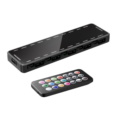 PC-Gehäuselüfter-Hub-Controller mit Fernbedienung, 10 Port ARGB & PWMs Sync, SATA-Stromschnittstellen für Desktop von XAGMODSHN