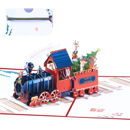 Weihnachtszug Crard 3D-Grußkarte mit handgefertigtem geflochtenem Armband, stilvolle festliche Dekoration für Frauen und Mädchen Weihnachtszug Crard 3D-Grußkarte mit handgefertigtem geflochtenem Armband, stilvolle festliche Dekoration für Frauen und Mädchen von XAGMODSHN
