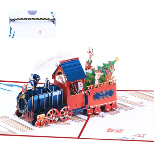 Weihnachtszug Crard 3D-Grußkarte mit handgefertigtem geflochtenem Armband, stilvolle festliche Dekoration für Frauen und Mädchen von XAGMODSHN