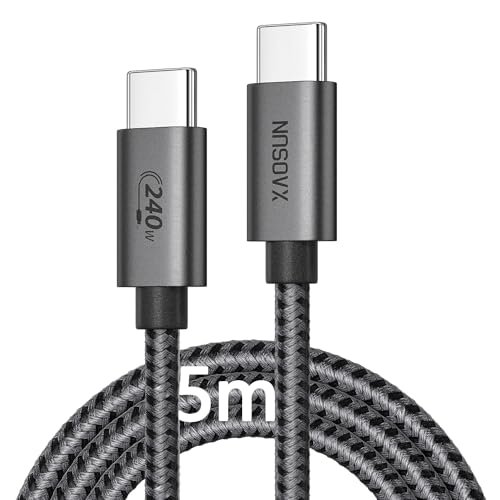 XAOSUN 240W USB C auf USB C Kabel 5M, 240W Schnell USB C ladekabel,PD 3.1 Nylon Geflochten Kompatibel mit iPhone 15, Macbook Pro/Air,iPad Pro/Air, Samsung,Galaxy,Switch [5A] von XAOSUN