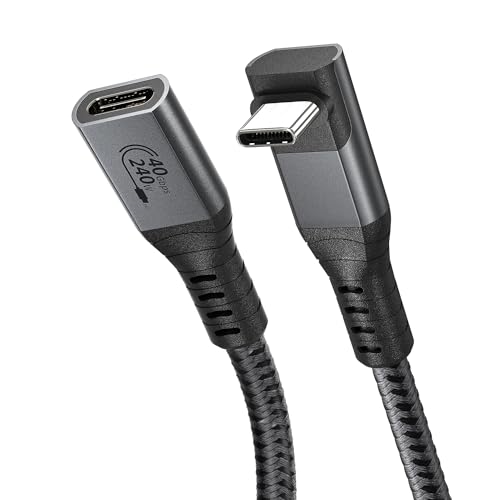 XAOSUN 40Gpbs Thunderbolt 4 Verlängerungskabel 0.5M, 240W /8K@60Hz thunderbolt 4 cable 90 Grad, USB C Stecker auf Buchse Kabel, Kompatibel mit SSD eGPU, MacBook Pro von XAOSUN