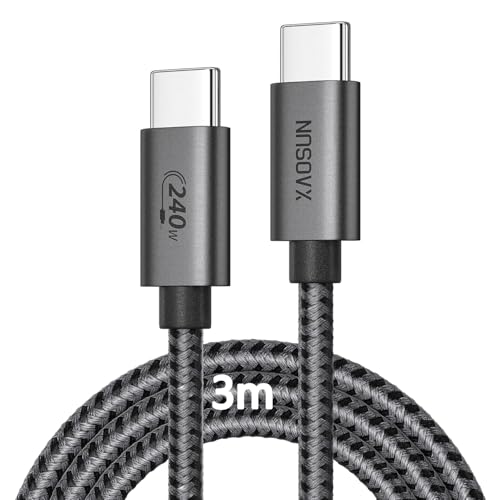 XAOSUN 240W USB C Kabel (3M/10FT),USB C auf USB C Ladekabel Schnelllade, E-Marker 2.0 Chip& PD 3.1,Nylon Kabel Kompatibel mit iPhone 16/15 Pro/S24/S23, iPad Pro/Air,Samsung Galaxy S23 /S22 von XAOSUN