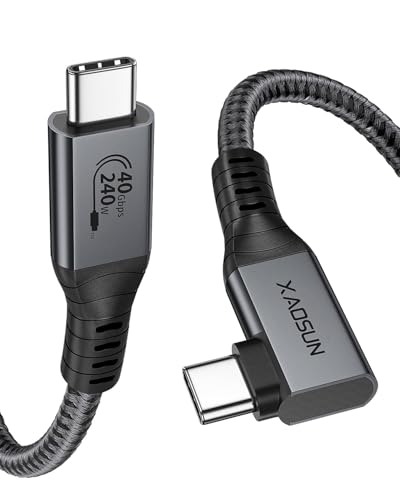 XAOSUN 40Gbps USB4 Kabel mit Thunderbolt 4 Kabel 0.6M,PD3.1 240W Zertifiziert Thunderbolt Ladekabel 90 Grad, 8K@60Hz 4K@120Hz USB C Video für iPhone 15 Pro Max,MacBook Pro, iPad,Laptop,Monitor von XAOSUN