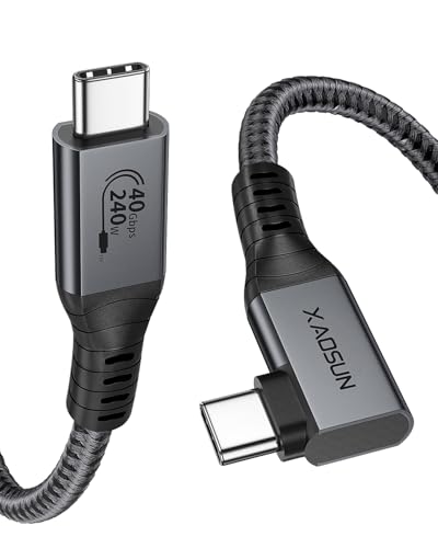 XAOSUN 40Gbps USB4 mit Thunderbolt 4 Kabel 90 Grad- 0.3M, 240W USB C Winkel Ladekabel, 8K@60Hz 4K@120Hz HDR Video Kompatibel mit Thunderbolt 4/3 für iPhone 15 Pro Max,Laptop, Monitor, PC von XAOSUN