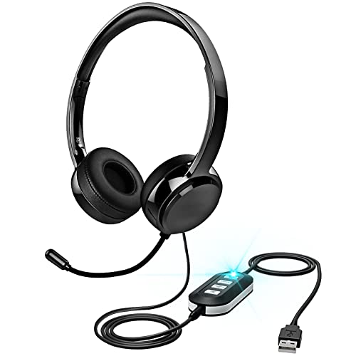 XAPROO USB Headset mit mikrofon, USB/3,5-mm PC Kopfhörer mit Lautstärkeregler, Stummschalttaste, Computer On-Ear-Headset mit Mikrofon, Kopfhörer mit langem Mikrofonkabel für Laptop, PC von XAPROO