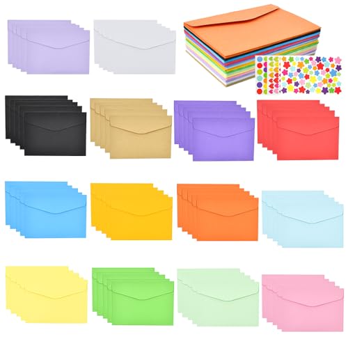 XAVSWRDE 14 Farben 70 Stück Mini Umschläge Bunt Mini Briefumschläge Mini Kuvert Kleine Umschläge 11,5x8cm Briefumschläge für Einladungskarten Hochzeit Geburtstag Geschenkkarte mit 3 Blatt Aufkleber von XAVSWRDE