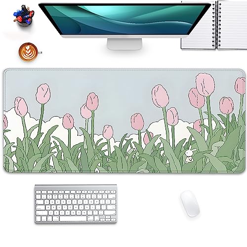 Mauspads mit Tulpenblumen, rosa Mauspad für Damen, große Schreibtischunterlage für Tastatur und Maus, XL-Mauspad für Heimarbeit, Spiel (70 x 29 cm) von XCDZLNDL