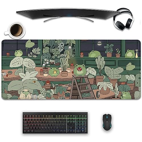 Schreibtisch-Mauspad mit niedlichem Frosch, groß, Cartoon-Frosch, Schreibtischunterlage, Schreibtischunterlage für Frosch, Tastatur und Mauspad, Mauspad für Computer, Büro, Heimarbeit (70 x 29 cm) von XCDZLNDL