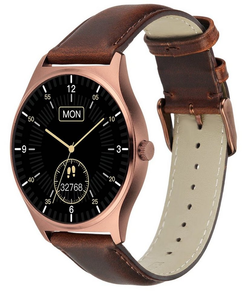 XCOAST QIN XC PRO Herren Smartwatch (3,9 cm/1,3 Zoll, iOS Android) Fitnessuhr und Fitness Tracker, 3-tlg., Leder Braun, Wasserdicht, Puls, Blutdruck, Blutsauerstoff, 9 Tage Akku, Sportmodi von XCOAST