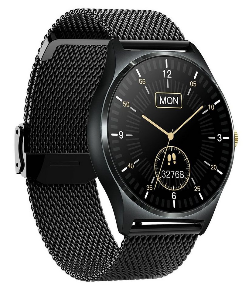 XCOAST QIN XC PRO - Herren Smartwatch (3,9 cm/1,3 Zoll, iOS & Android) Fitnessuhr, 3-tlg., Mesh Schwarz, Wasserdicht, 9 Tage Akku, Puls, Blutdruck, Blutsauerstoff, Sportmodi von XCOAST