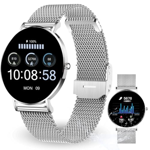 XCOAST SIONA 2 Damen Smartwatch Silber (4,2 cm) 6,9mm hoch - iOS und Android Fitness Tracker AMOLED 21 Sportarten 200 watchfaces Blutsauerstoff Wasserdicht Puls Blutdruck 7 Tage Akku von XCOAST