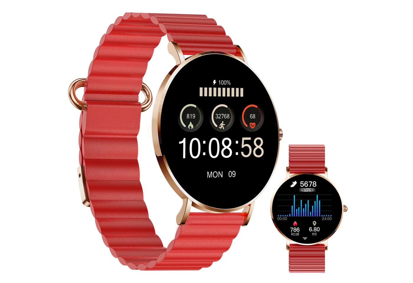 XCOAST SIONA 2 - ultraflache Damen Smartwatch (4,2 cm/1,3 Zoll, iOSAndroid) Kaminrot, Fitness Tracker, AMOLED, 1-tlg., 7 Tage Akku, Blutdruck, Wasserdicht, Puls, Blutdruck, AMOLED Display von XCOAST