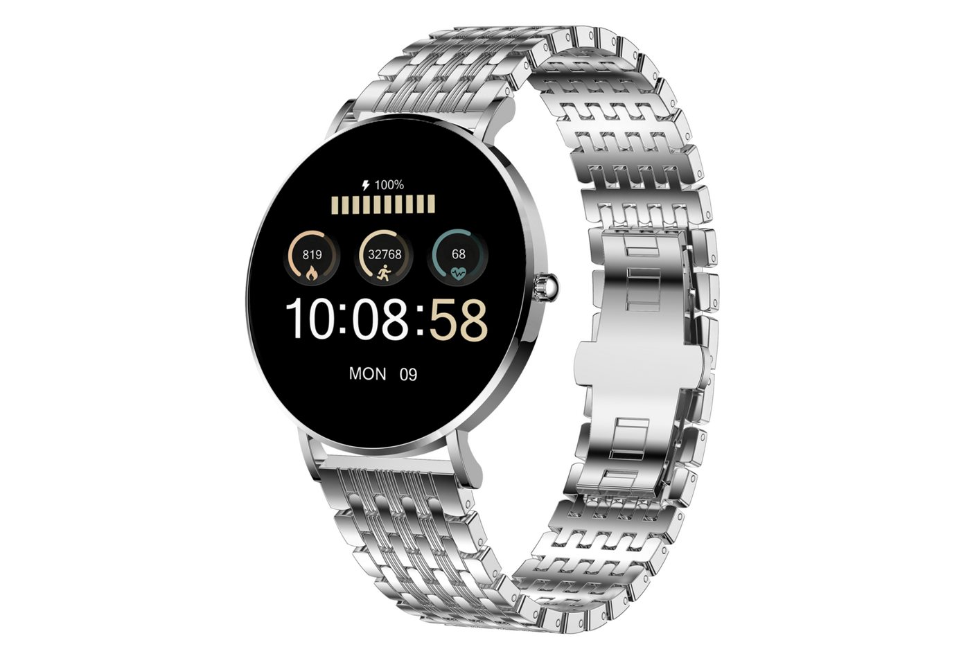 XCOAST SIONA2 ultraflache Damen Smartwatch (4,2 cm/1,3 Zoll), 1-tlg., Edelstahl, Nachrichtenempfang, Anrufanzeige, 7 Tage Akku, Blutdruck, Wasserdicht, Puls, Kalorien, AMOLED Display von XCOAST