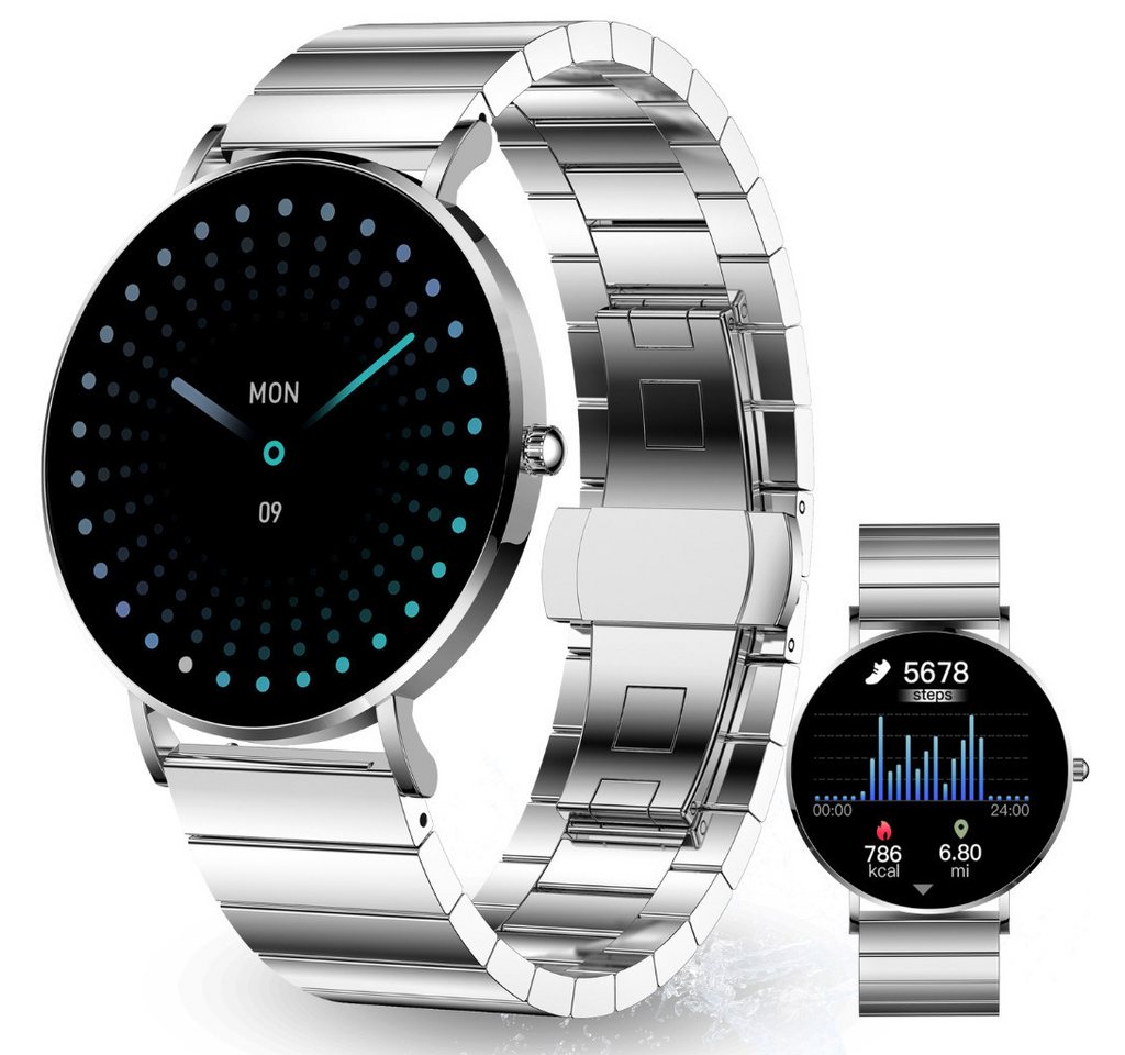 XCOAST SIONA2 UNISEX Smartwatch (4,2 cm/1,3 Zoll, iOS, Android), Edelstahl, 7 Tage Akku, Wasserdicht, Flach, Puls/Blutdruck, 7 Tage Akku, AMOLED, Edelstahl von XCOAST