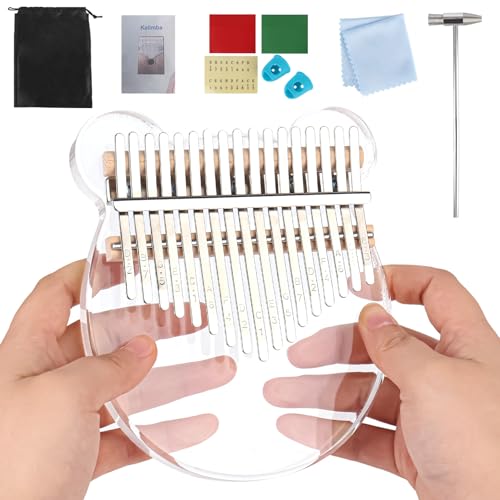 XCRPRT Kalimba 17 Schlüssel, Transparentes Acryl Daumenklavier, Finger Kalimba Instrument, Mini Fingerpiano, Kalimba Thumb Piano mit Tune Hammer Study Booklet Aufkleber für Kinder Erwachsene Anfänger von XCRPRT