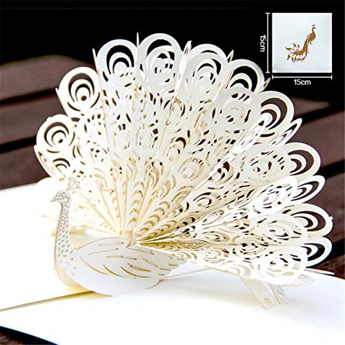 XCSSKG 3D-Pop-Up-Karte mit Pfauen-Motiv, für Ehemann, Kinder, Hochzeit, Abschluss, Weiß von XCSSKG