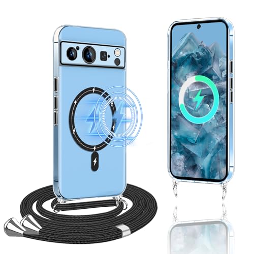 Google Pixel 8 Pro Hülle mit band,Handyhülle Google Pixel 8 Pro mit Band[MagSafe][Militärschutz Stoßfest][NO.1 Magnetisch]Hardcase mit Weich Silikon Transparent Handykette Hülle für Pixel 8 Pro Case. von XCYYOO