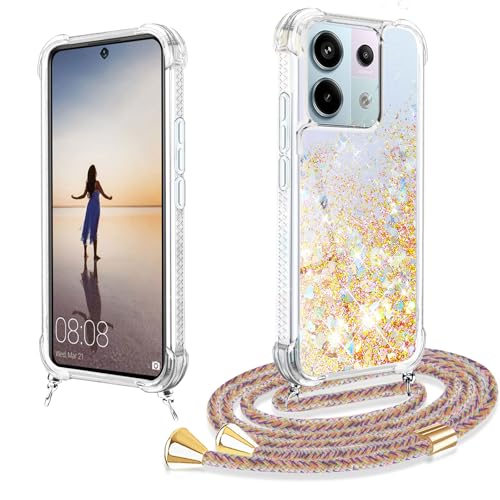Handykette für Xiaomi Redmi Note 13 Pro 5G Hülle mit Band,Glitzer Treibsand Silikon Stoßfest Redmi Note 13 Pro Handyhülle mit Kette Transparent TPU Schutzhülle Quicksand Schutzhülle Kameraschutz(Gold) Handykette für Xiaomi Redmi Note 13 Pro 5G Hülle mit Band,Glitzer Treibsand Silikon Stoßfest Redmi Note 13 Pro Handyhülle mit Kette Transparent TPU Schutzhülle Quicksand Schutzhülle Kameraschutz(Gold) von XCYYOO