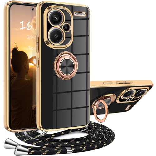 Hülle Xiaomi Redmi Note 13 Pro Plus 5G mit Band, Handyhülle Redmi Note 13 Pro Plus 5G mit Kette Kordel Ständer Kratzfest Silikon Handykette Stoßfeste Schutzhülle für Redmi Note 13 Pro Plus 5G, Schwarz von XCYYOO
