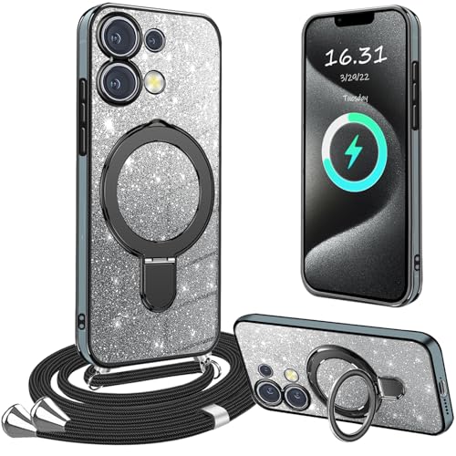 XCYYOO HandyHülle für Xiaomi Redmi Note 13 Pro 4G Hülle mit Band,[Mit Abnehmbarem Standfuß] Transparente Silikon Stoßfest Handykette Schutzhülle Ring Ständer Case mit Kette für Redmi Note 13 Pro 4G von XCYYOO