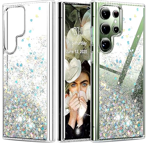 XCYYOO Handyhülle Samsung Galaxy S23 Ultra Silikon Transparent Hülle Samsung S23 Ultra Glitzer TPU Schutzhülle Original Slim Bumper Kratzfest Stoßfest Mode Kreatives Handytasche Flüssig Case von XCYYOO