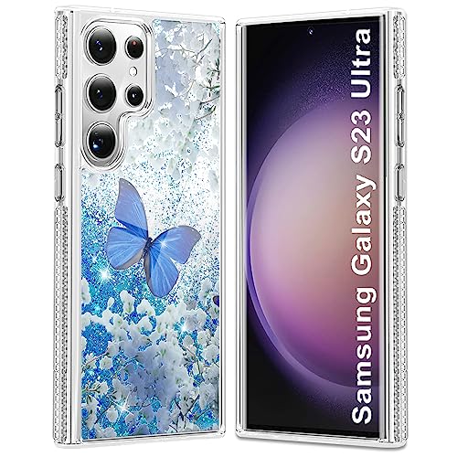 XCYYOO Handyhülle für Samsung Galaxy S23 Ultra Hülle,TPU Slim Bumper Kratzfest Transparent Stoßfest Schmetterling Schutzhülle, Samsung Galaxy S23 Ultra Hülle Glitzer Slim Transparent Butterfly Case von XCYYOO