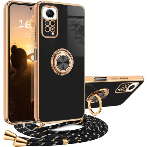 XCYYOO Handykette Redmi Note 12 Pro 4G Hülle mit Band Redmi Note 12 Pro 4G Handyülle mit Kette Galvanisierte Kratzfest Schutzhülle mit Ständer Silikon Stoßfest Case mit Band von XCYYOO