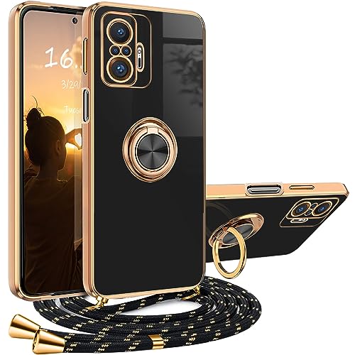 XCYYOO Handykette Redmi Note 10 Pro Hülle mit Band, Handyhülle Redmi Note 10 Pro mit Band 360° Ständer Silikon Handyhülle Redmi Note 10 Pro mit Kette Schutzhülle mit Band Stoßfest Case mit Ring Halter von XCYYOO