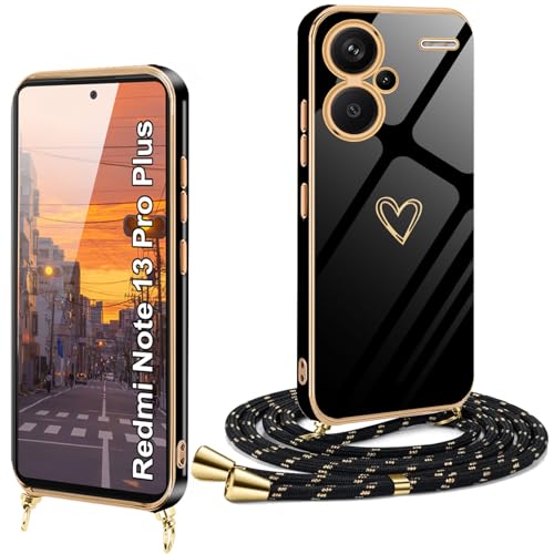 Handykette Redmi Note 13 Pro Plus Hülle mit Band mit Herz Love Redmi Note 13 Pro Plus 5G Handyhülle mit Kette Schutzhülle Silikon Xiaomi Redmi Note 13 Pro Plus Hülle zum Umhängen Case mit Kordel von XCYYOO